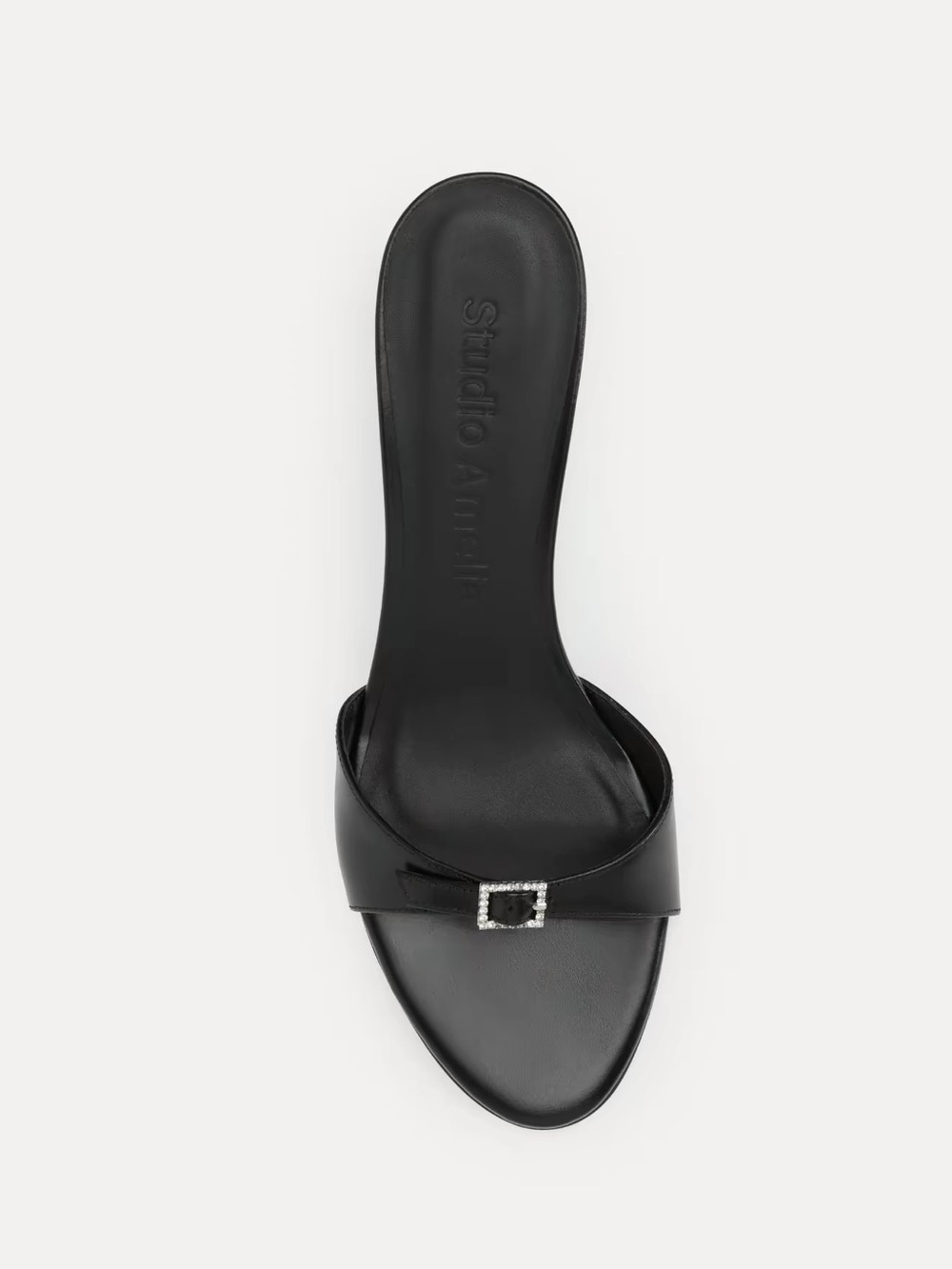 STUDIO AMELIA Greta 50 Mule Black Leather Mule with Crystal Buckle size 36